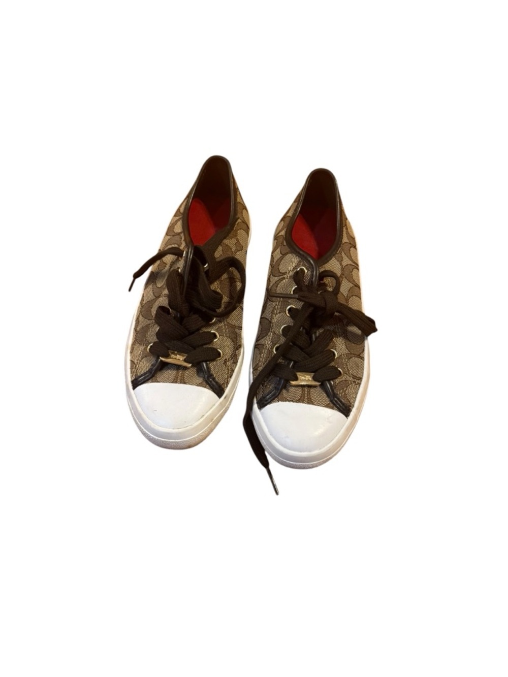 Coach Brown Monogram Low-Top Sneakers with Red Insole